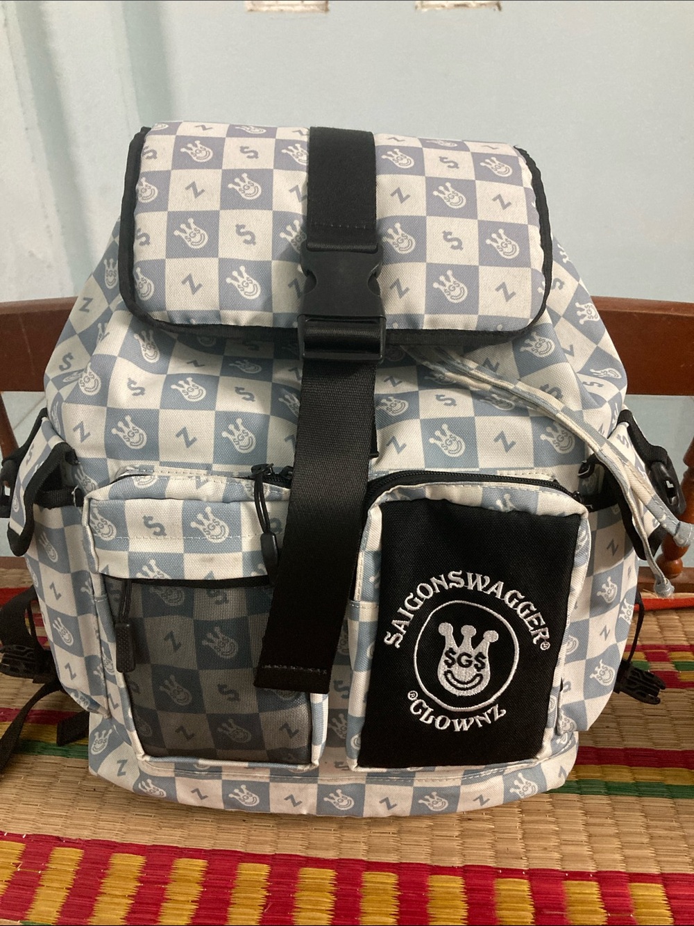 ® Light Blue Check Backpack for Men